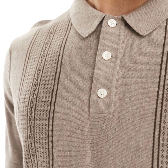 Abercrombie & Fitch Men’s Front Blocked Stripe Knit Polo XXL Tan - Picture 5 of 9